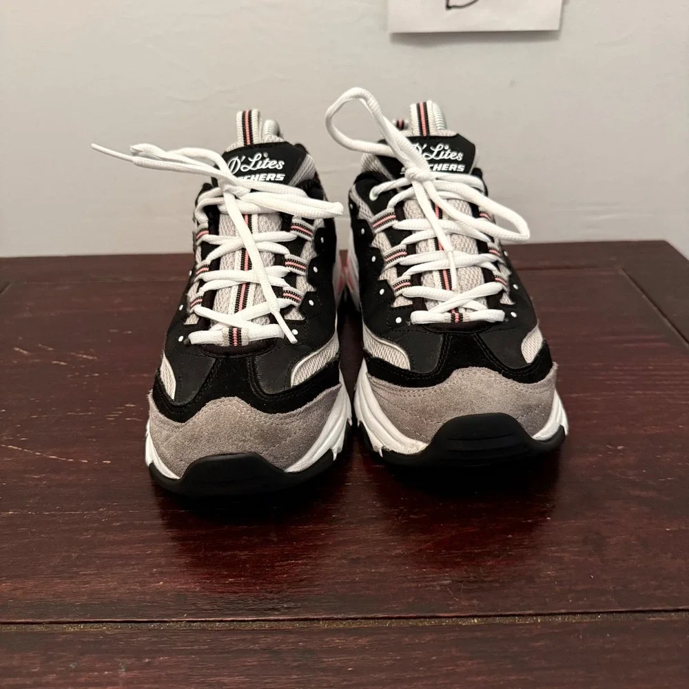 Y2K Skechers DLites Sneakers Chunky Retro Walking Shoes Black Grey Womens 9